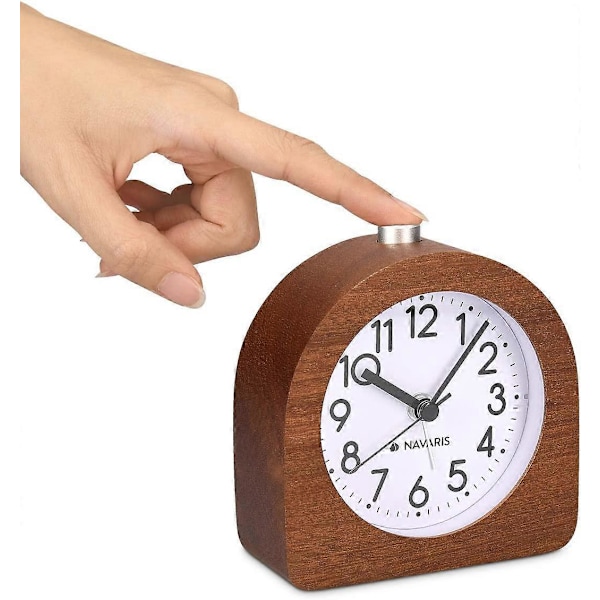 Analog väckarklocka i trä - Klassisk nålklocka med funktioner Tid Alarm Snooze Ljus - Mörkt trä (LGL)