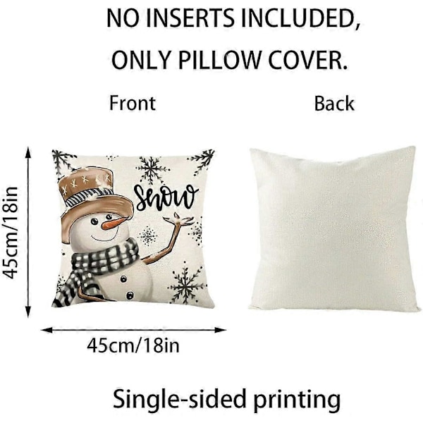Pynteputetrekk Vinter Reinsdyr Snømann Trykt Pynteputetrekk Lin Putetrekk Dekorativ Hjemmeinnredning-45X45Cm-H7  (LGL)