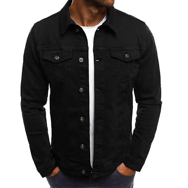 Herre Denim Jeans Jakke Kort Slim Fit LGL Black L