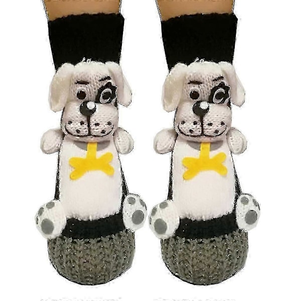Julstrumpor för vuxna, halkfria stickade golvstrumpor med söt 3D-tecknad djurdesign LGL Black and white dog
