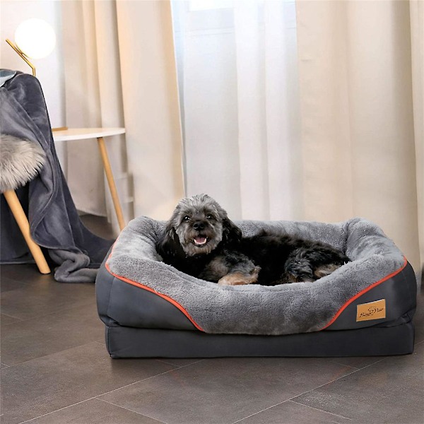 Jumbo Stor Ortopædisk Hundebed Memory Foam Husdyr Sofa Couch Forhøjet Pude Varmt Dark Grey Medium - 69x51x23cm