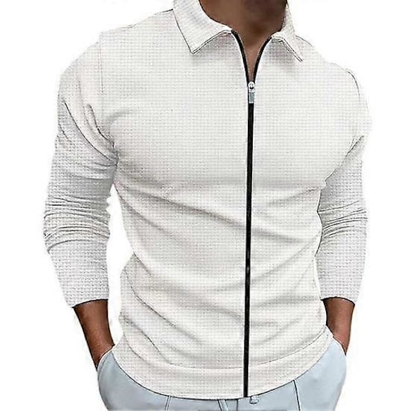 Herrskjorta Höst Vinter Enfärgad Lång Ärm Andningsbar Kavajkrage Dragkedja Utomhus Sport T-shirt LGL khaki XL