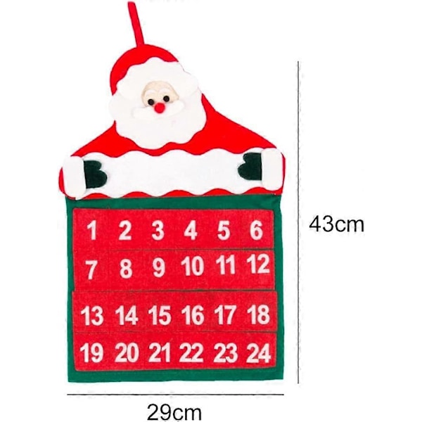 DIY Kalender Julekalender Sæt Filtstof Nedtællingstræ med 24 Legetøjslommer til Juledekorationer Hængende Dekorationer (LGL)
