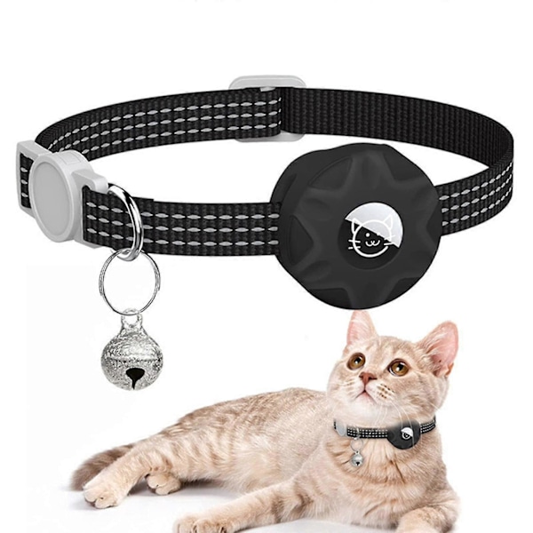 Airtag Kattehalsbånd, Killingerhalsbånd med Sikkerhedsspænde Airtag Katte GPS Halsbånd Med Airtag Holder Og Klokke Til Pige Drenge Katte Hvalpe LGL black 1pcs