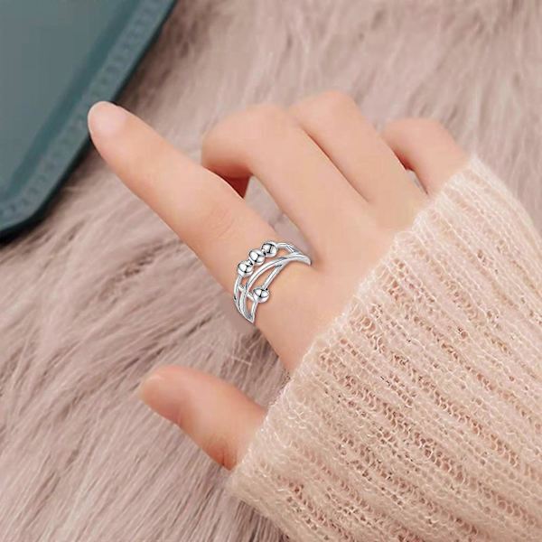 Unisex Justerbar Snurrande Fidget Fredsring Spinner Band Öppen Ring Anti Ångest Roterbar Ring Lindrande Stress Smycken (LGL)