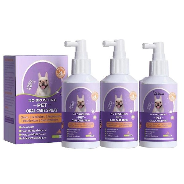 3 st 50ml Oralrengöringsspray för Husdjur Hundar Katter Mun Fräschare Tänder Rengöring Deodorant Förebygger Tandsten Tar Bort Dålig Andedräkt hos Kattungar LGL