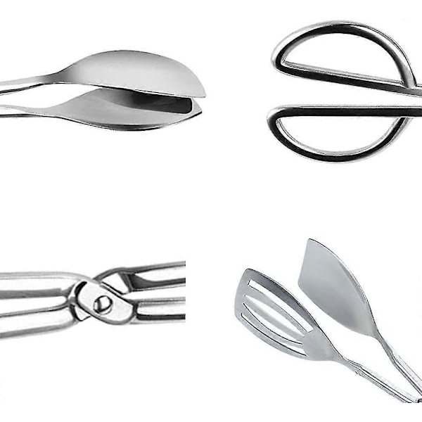 Køkkentænger i rustfrit stål, 2 stk. salattænger i rustfrit stål, salattænger, buffettænger, salatbuffettænger (sølv) LGL