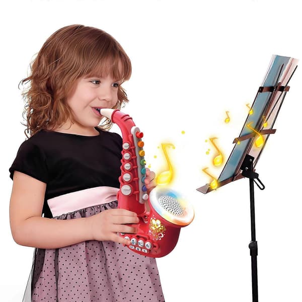 Røde magnetiske fliser Leker for barn Saksofon Plast Saksofon med lys og musikk Bærbart musikkinstrument Leker for barn Saksofonleker (LGL) Red