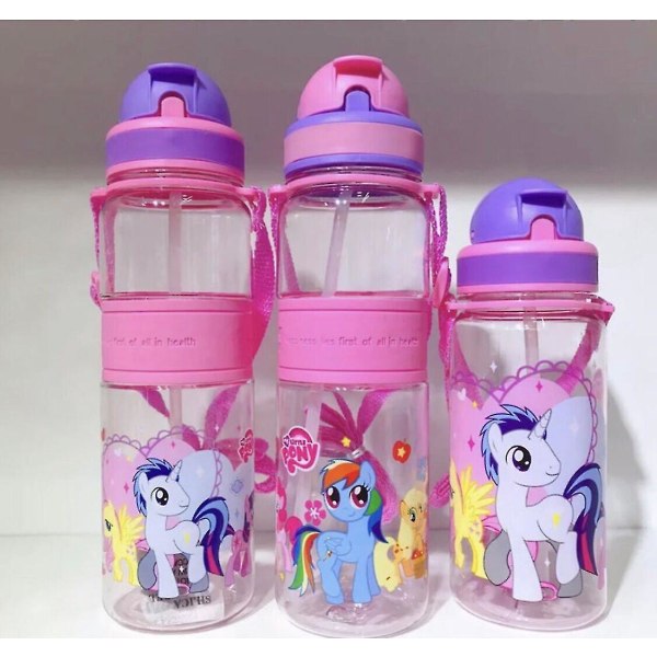 350/500 ml Kids tegneserie drikkevannsflaske Halmkopp med skulderstropp Pony 350ml(White) OneSize
