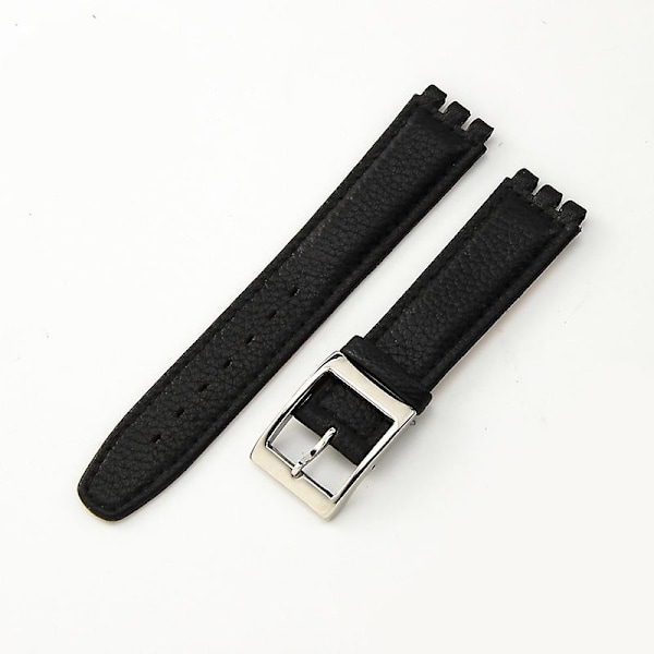 Til Swatch Ægte Læderrem YCS YAS YGS Armbånd 17mm Konkavt Interface LGL Black Black Line