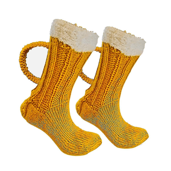 3d oluttuppi sukat söpöt unisex hauskat uutuus keltaiset neulotut sukat talven lämpimät paksut lattiasukat miehille 1pair