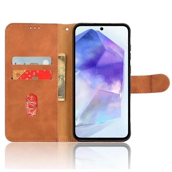 Samsung Galaxy A35 5G Nahkakotelo Käännettävä Puhelinkotelo Lompakolla ja Jalustalla LGL Brown