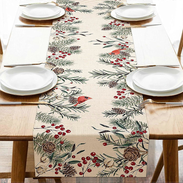 Bordslöpare med vintertallgrenar, tallkottar, kardinalfåglar, röda bär, lantlig köksmatbord 13 x 72 tum - Tall (LGL)