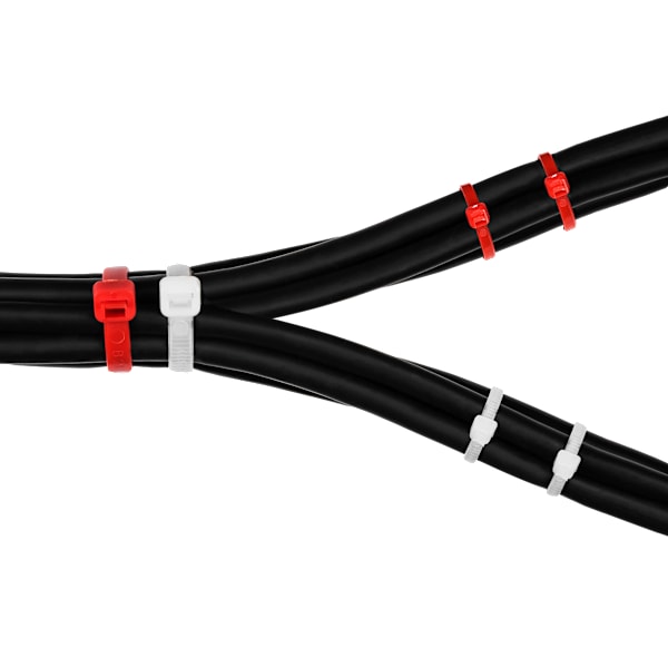 Buntband, 100 mm & 200 mm, 200-pack, röd/vit (LGL)