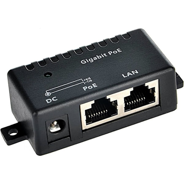 Port Gigabit PoE Injector | GPOE-1-WM IEEE 802.3af/802.3at 1000Mbps | DC-kontakt 2.1x5.5mm Støtte 12~56V Strøm, Svart (LGL)
