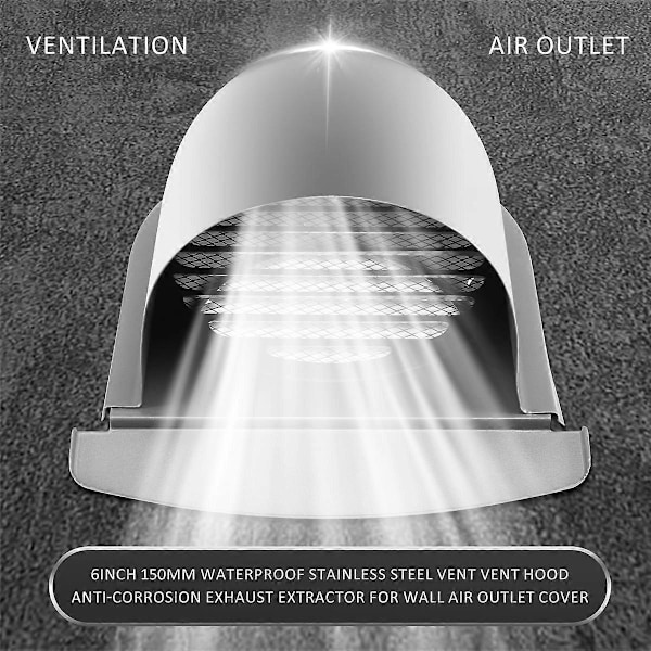 6 tuuman (150 mm) vedenkestävä ruostumattomasta teräksestä valmistettu ilmanvaihtohuppu, ulosvedettävä ilmanpoistoaukko seinälle (LGL) Silver