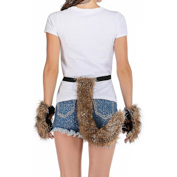Fuskpäls Rävsvans Katt Varg Cosplay Kostymset Plysch Mask Fluffiga Vantar Handskar Halloween Jul LGL Dark Gray