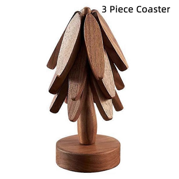 Tre-trekk i tre, vaskbar, rivefast, dekorativt underlag for spisebord (LGL) Walnut Color 3 Piece Coaster