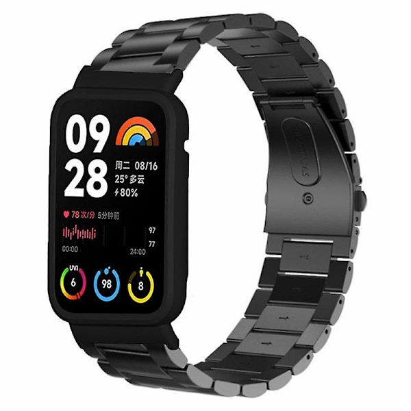 För Xiaomi Smart Band 8 Pro Watch Band i rostfritt stål med svart klockfodral [GGL] Black Xiaomi Smart Band 8 Pro