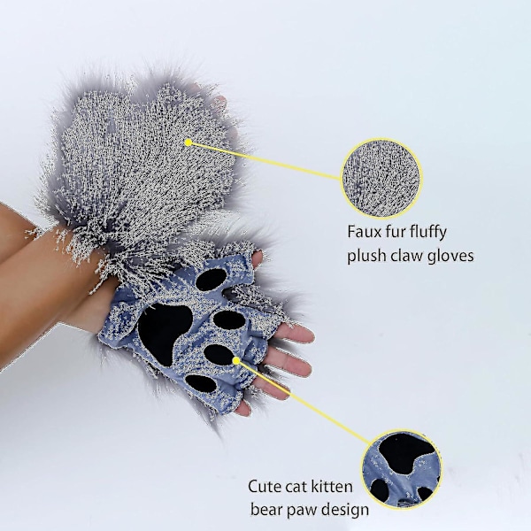 Faux Fur Rævehale Kat Ulv Cosplay Kostumesæt Plys Maske Fluffy Potehandsker Halloween Jul LGL Dark Gray