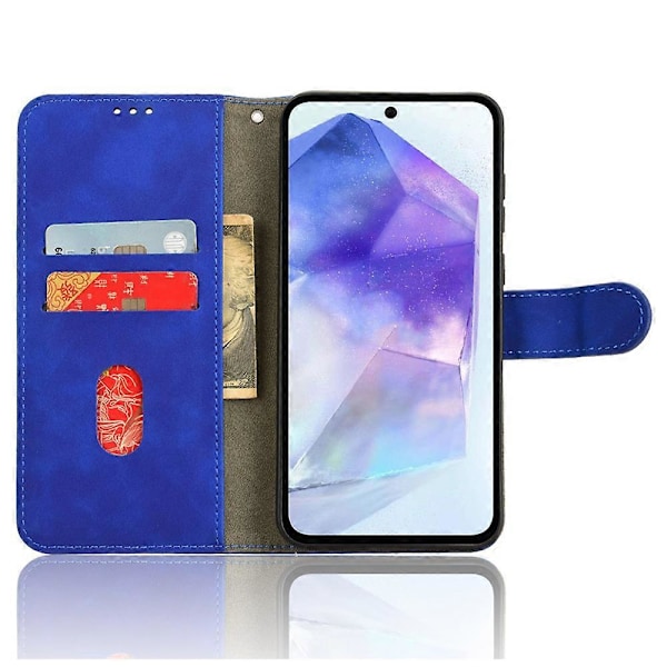 Samsung Galaxy A35 5G Nahkakotelo Käännettävä Puhelinkotelo Lompakolla ja Jalustalla LGL Blue