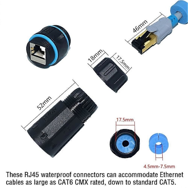 Pakke med skærmet RJ45-stik Vandtæt IP68 Cat5/5e/6 8P8C Ethernet LAN-kobler Hun til Hun Udendørs Netværksadapter (LGL)