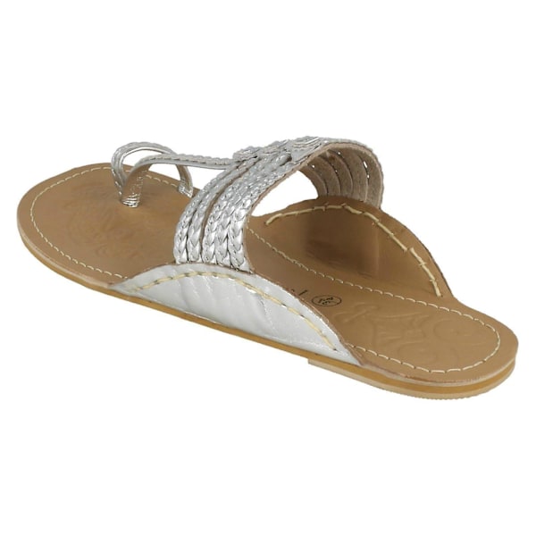Dam Läderkollektion Platt Tåögla Flätade Sandaler F00077 LGL Silver UK 8