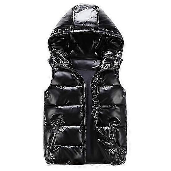 Dam Vinterväst Enfärgad Huva Varm Elastisk Fåll Fickor Klar Färg Quiltad Väst LGL black 4XL
