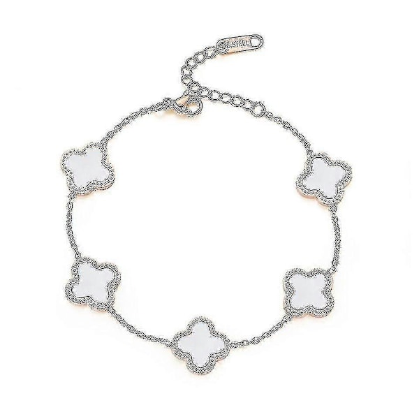 Armband med klöverblomma, kristallarmband, smycken för kvinnor (Vit) (LGL)
