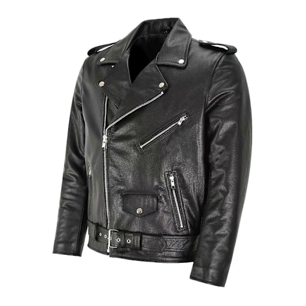 Svart läder bikerjacka för män LGL 4XL