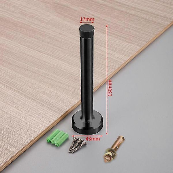 Dørstopper, 150 mm lang, svart dørstopper, moderne veggmontert dørstopper, solid dørstopper i rustfritt stål (LGL)