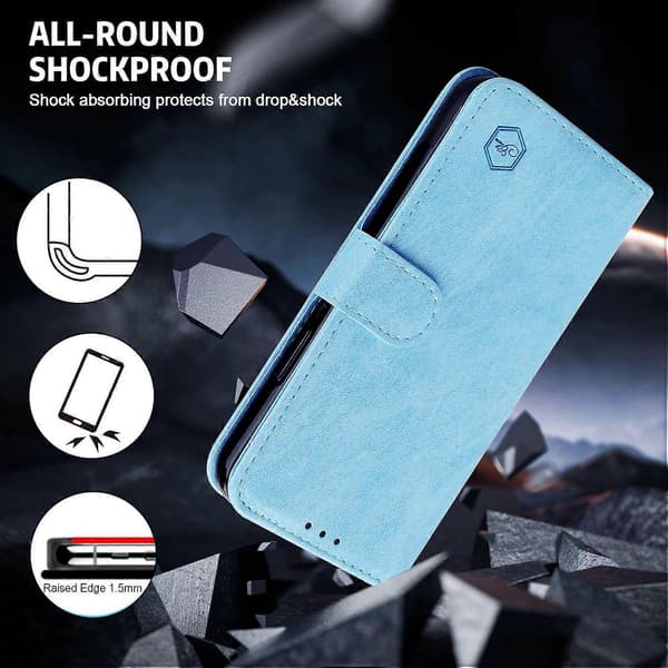 Solid farve læder foldbart stativ tegnebog læder telefoncover til iPhone 16 (LGL) Multicolor Baby Blue