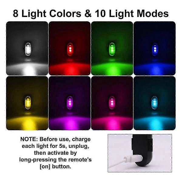 4 KPL Langattomat LED-strobovalot kaukosäätimellä, 8 väriä USB-lataus Vedenpitävät hätävaroitustuikut (LGL)
