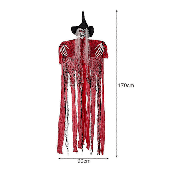 Hengende Spøkelsesdekorasjon, Høy Rød Hengende Hekseskjelett, med Lyd og Lysende Øyne for Halloween Hjemsøkt Hus Hage Plen Dekor (LGL)