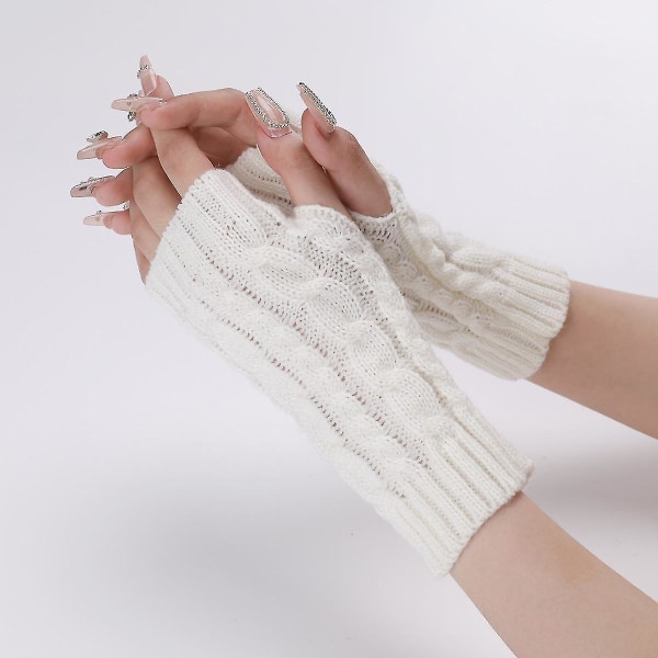 Womens Wrist Warmers Thick Knit Fingerless Gloves Winter Mitten