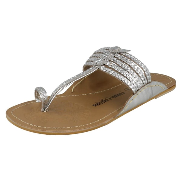 Dam Läderkollektion Platt Tåögla Flätade Sandaler F00077 LGL Silver UK 7