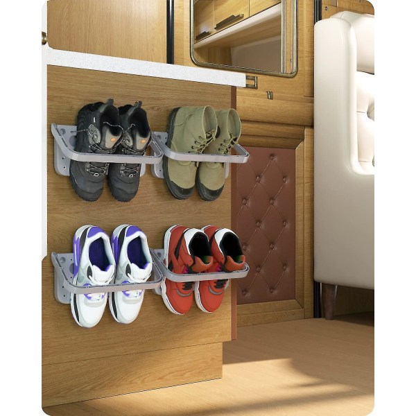 4 Pieces Foldable Wall Mounted Shoe Rack, Folding Shoe Rack Hanging Shelf For Shoe Storage Shelf, 4 Pcs Gray [LGL]