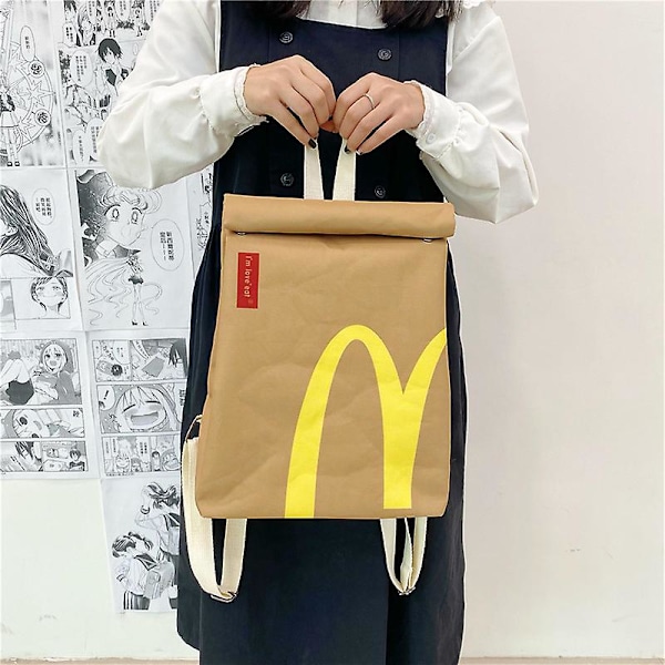 Personlig Mcdonald's papperspåse, crossbodyväska i samma stil, rymlig ryggsäck för grundskolan, unisex fritidsryggsäck [L] Crossbody