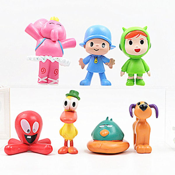 7 stk/sett Pocoyo tegneseriefigurer Mini Pocoyo figurer leker, samleobjekt modell dukke bordpynt lekesett barn gaver