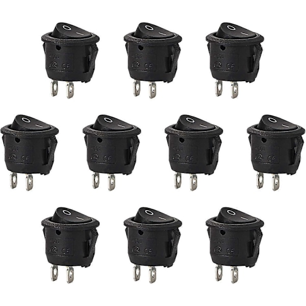 10 kpl pyöreä keinukytkin lukituskytkin SPST-painike 2-nastainen AC 6A/125V 3A/250V autoon, kuorma-autoon, veneeseen (LGL)