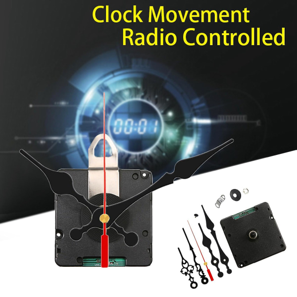 Radiostyrt stille DIY klokkebevegelsesmekanisme sett DCF-signalmodus med 2 sett hender reparasjon R [LGL] black