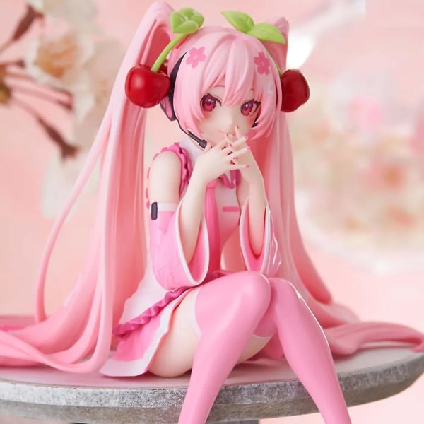 Ny Hatsune Miku Anime Figur Rosa Kjole Pvc-modell Action Leker Kirsebærrosa Kirsebærblomster Dekorasjon Samle gaver[GL] No Box