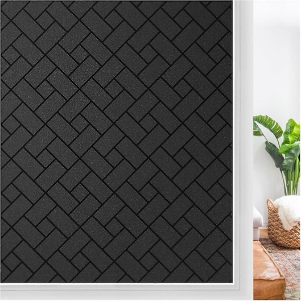 Ogenomskinlig fönsterfilm, frostad glasfilm för insynsskydd, ljusblockerande fönsterbeklädnader, svarta fönsterdekaler, 44,5 x 200 cm (LGL)