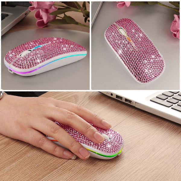 Kreativ Diamantkristall Trådlös Mus, Uppladdningsbar Trådlös Mus för MacBook Pro/MacBook Air, 1600dpi Bluetooth Trådlös Mus för Bärbar Dator LGL