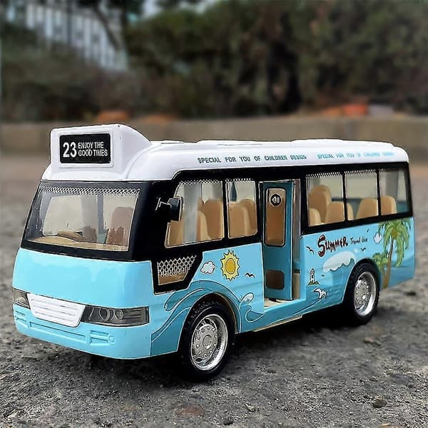 Simulerings Bybus Model Legetøj Skala Lufthavnsbiler Til Drenge Træk Tilbage Blå Legebil Med Lyd & Lys (LGL)