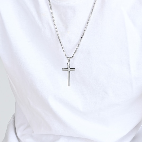 Kors halskæde Rustfrit stål 60 cm (LGL) Silver Sølv