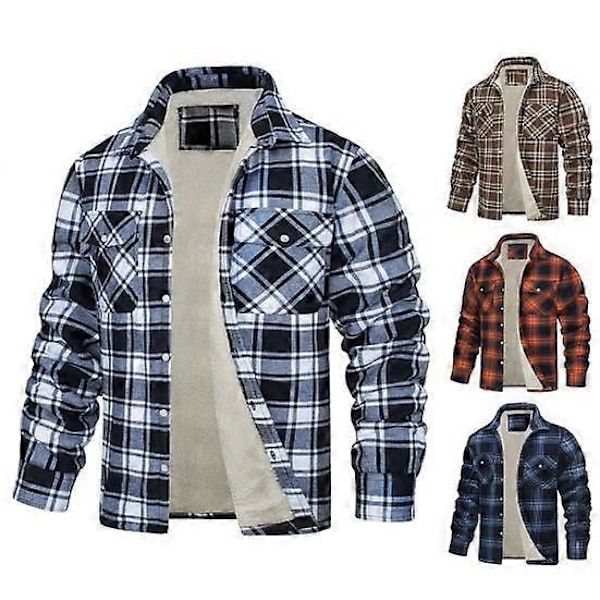 Herre Efterår Vinter Jakke Plaid Print Revers Blød Plys Lommer Enkeltknappet Løs Fortykkede Lange Ærmer Casual Mellemlang Herre Frakke LGL black M