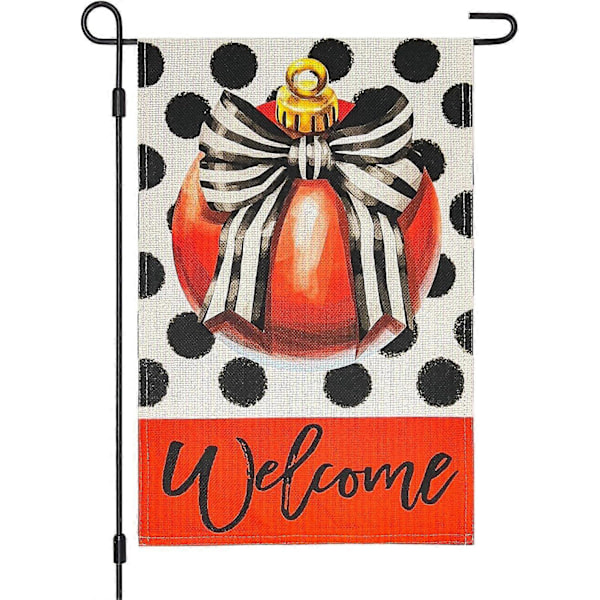 Velkommen Ornamenter Julehaveflag Dobbeltsidet 30x45 cm Sækkelærred Polkaprik Jingle Bell Udendørs Dekoration Lille Have (LGL)