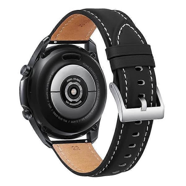 Til Samsung Galaxy Watch3 45mm Læder Sølvspænde Urrem (Sort) (LGL)