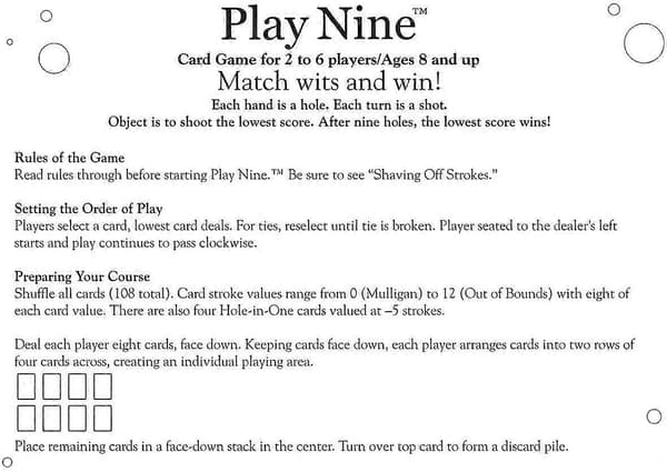 Play Nine - Perhe-korttipeli - Lautapeli 9 golfkierroksella (LGL)